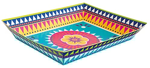 Unique 73447EU Umweltfreundliche Papier Tablett-Boho Fiesta Party, Multicolour, Paper Snack Tray