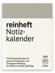 reinheft Kalender 2026 im Taschenformat mit Softcover Umschlag, wiederverwendbar, leicht und flexibel, Größe M, Din A6, Farbe Grau
