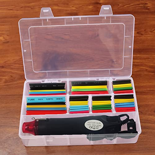 Heat Shrink Tubing Kit + Mini Heat Gun for Shrink Tubing - 328pcs 2:1 Wire Shrink Wrap Tubing + 300W Heat Shrink Gun with Storage Box - for Shrink Wraping,Wire and Cable Repair,Insulation Protector