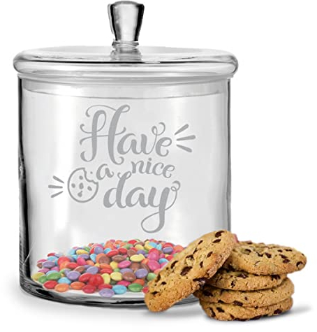 GRAVURZEILE Leonardo Keksglas mit Gravur - Have a nice Day - Vorratsdose mit luftdichtem Deckel für Süßigkeiten - als Geschenk für Freunde und Familie zum Geburtstag als Aufmerksamkeit