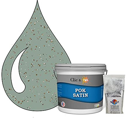 POK PAILLETTE : Peinture de Finition Acrylique Effet Pailleté Murs Intérieurs 2,5L - Vert Grisé