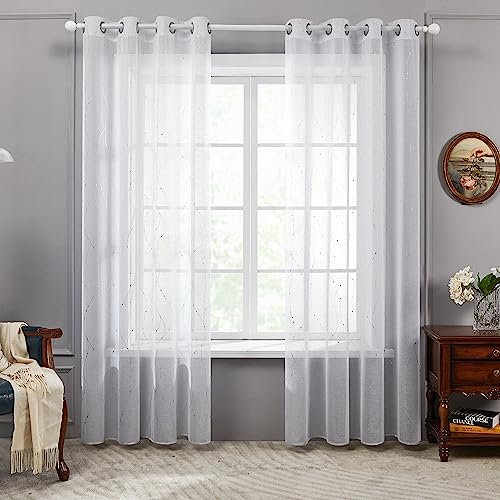 Deconovo Gardinen Weiß Vorhang Transparent Leinenoptik Ösenvorhang Voile Ösenschal Wohnzimmer, 260x140, Welle