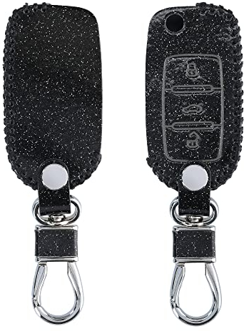 kwmobile Autoschlüssel Hülle kompatibel mit VW Skoda Seat 3-Tasten Autoschlüssel - Kunstleder Schutzhülle Schlüsselhülle Glitzer Uni Schwarz matt