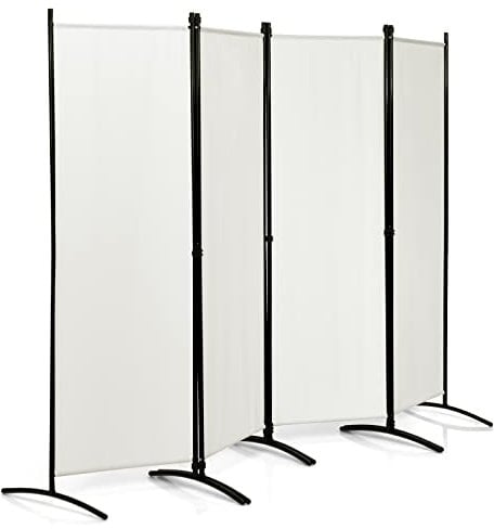 COSTWAY Folding Room Divider, 1/4 Panel Freestanding Wall Privacy Screen Protector, Home Living Room Bedroom Bathroom Paravent Partition Separator (220 x 173cm, Cream White)