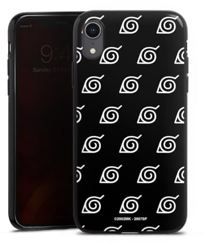 Silikon Hülle kompatibel mit Apple iPhone Xr Case schwarz Handyhülle Naruto Shippuden Konoha Pattern
