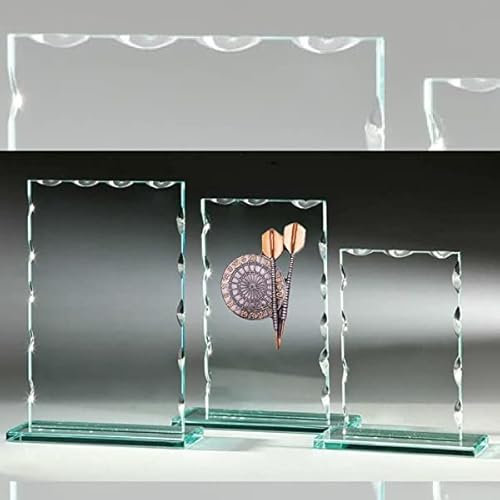 eberin · Dart Pokal mit Gravur · Darts Pokale aus Glas · Dekor Dartpfeil Dartscheibe Rosegold/Silber · Dartsport Award · Dartspieler Ehrenpreis · in 3 Größen oder als 3-er Set (Größe 177mm x 140mm)