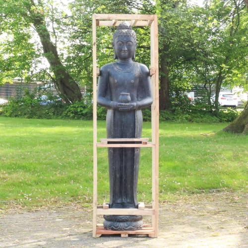 Oriental Galerie XXL Buddha Statue Lebensgroß Figur Skulptur Stehend Asien Indonesien Deko Steinguss Lavastein Gartenfigur 190 cm
