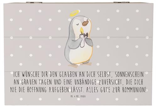 Mr. & Mrs. Panda 22 x 15 cm Holzkiste Pinguin Kommunion - Geschenk, Konfirmation, Schatzkiste, Dekokiste, Kommunion Dankeschön, Konfirmation