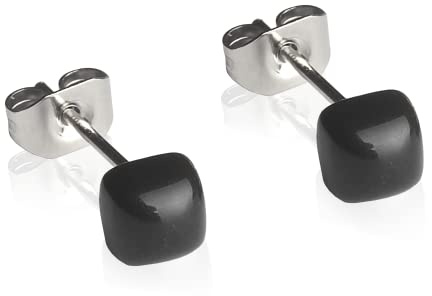 Winzige Ohrstecker mit Stein in 20 Farben • Quadratische Ohrringe für 1, 2 & 3 Ohrloch • Nachhaltiger Schmuck aus recyceltem Glas & Edelstahl • 4mm