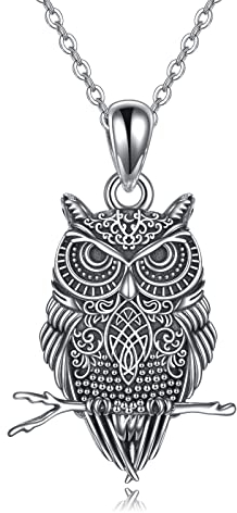 VONALA Eule Halskette 925 Sterling Silber Oxidiert Vintage Eulen Anhänger Keltischer Knoten Eule Kette Tier Schmuck Geschenk für Damen Frauen Herren