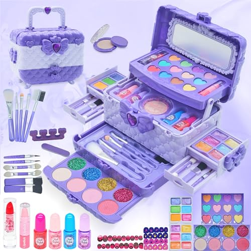 Kinderschminke Set - 57-teiliges Make-Up Set für Mädchen, Schminkkoffer Spielzeug, Prinzessin Weihnachts- und Geburtstagsgeschenke für 4-11 Jahre