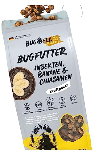 BugBell 900g Trockenfutter für Hunde, Insektenprotein ohne Getreide, Banane & Chia & Lachsöl & L-Carnitin unterstützen ein aktives Hundeleben, 100% transparent Deklaration, Hundefutter trocken