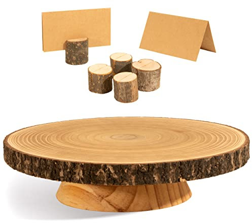 timber tree 10-12 inch Wooden Cake Stand - Rustic Slab Wooden Slice Cake Stand for Wedding & Birthday Celebrations
