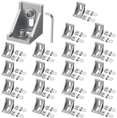 VORXEON 20PCS Aluprofil Winkel 30x30 Nut8 M6 Winkelverbinder Eckverbinder Mit 40xNutenstein 35x35x28mm Für DIY-Projekte 3D-Drucker CNC(Befestigungsmaterial)