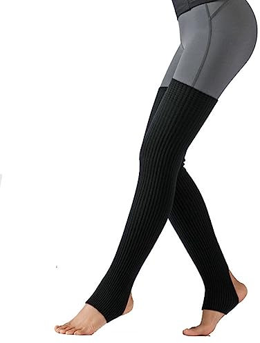Yurosiay Lang Beinstulpen Ballett Damen Stricken Ballettstulpen Mit Fersenloch Overknees Beinwärmer Stulpen Winter Wärmer Gestrickte Stiefelstulpen Legwarmer für Ballett Fitness Yoga Schwarz
