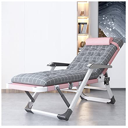 BUJOG Klappbarer Chaiselongue-Sessel für draußen, Strand, Sonnenbad, Terrasse, Pool, Rasen, Deck, flach liegend, verstellbar, 5-Fach tragbar, Camping-Liegestuhl mit Kissen, Massage-Armlehne (Farbe