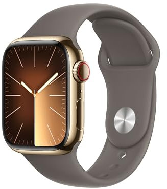 Apple Watch Series 9 (GPS + Cellular) - Caja de Acero Inoxidable en Oro de 41 mm - Correa Deportiva Color Arcilla - Talla S/M