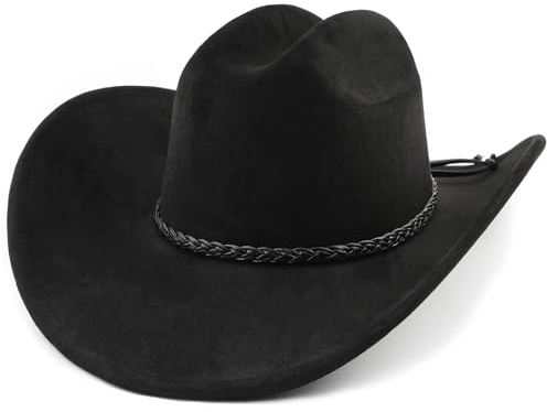 Pro Celia Cowboyhut mit breiter Krempe, für Damen und Herren, Filz, Western-Cowgirl-Hut, Pu-schwarz, L