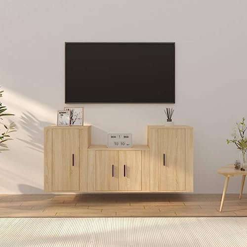 AUUIJKJF Home Outdoor Sonoma, 3-teiliges TV-Schrank-Set, Sonoma-Eiche, Holzwerkstoff