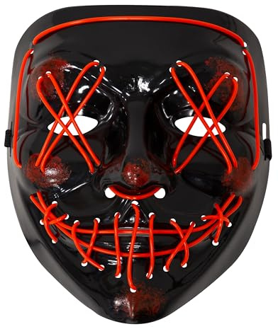 Global Gizmos 45989 Light-Up Halloween Stitch Mask/Red LED Lights/Comfortable Foam Padding/Lightweight, Durable Material / 3 Light Modes