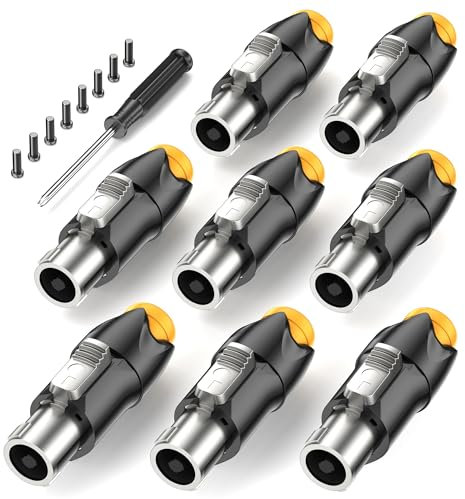 Jumwa 8Pack Speakon Stecker Metall Lautsprecher Adapter Twist Lock Lautsprecher Stecker mit Schraubendreher Kompatibel mit Speakon NL4FC, NL4FX, NLT4X, NL2FC