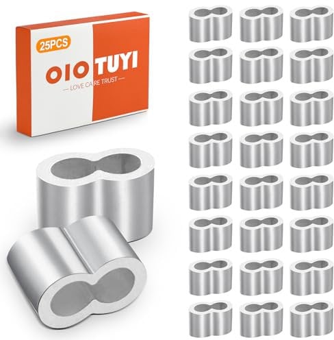 OioTuyi 25 Stück Aluminium Würgeklemmen 8mm, Seilklemmen und Pressklemmen, für Drahtseil, Expanderseil und Planenseil, Doppelhülsen, rostfrei