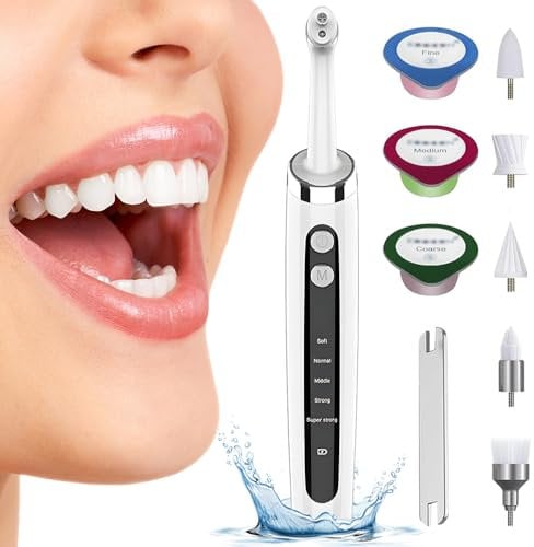 Polisseuse dentaire électrique avec 5 têtes de brosse, 3 pâtes de polissage – Détachant dentaire pour blanchir les dents jaunes, rechargeable et étanche