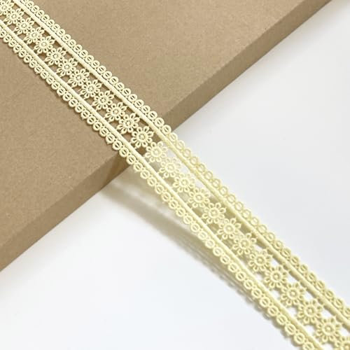 Blassgelbe Spitzenborte Bordüre mit Blumenmuster, 4,5 cm breit, 2,7 m/Packung, Polyester, inklusive Spule