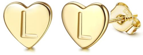 Adramata Buchstaben Ohrringe Silber 925 Damen Herz Ohrringe Mädchen Initialen Buchstaben Ohrstecker Gold/Silver Geschenke für kinder Mädchen,G12