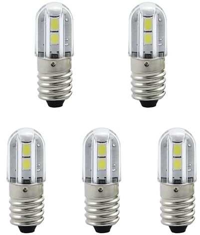 GutReise E10 LED Glühbirne, 5 Stück 240V Kaltweiß lampe 1W 100LM 6500k,Miniatur Schrauben Ersatzbirnen (Kaltweiß, 220-240V)