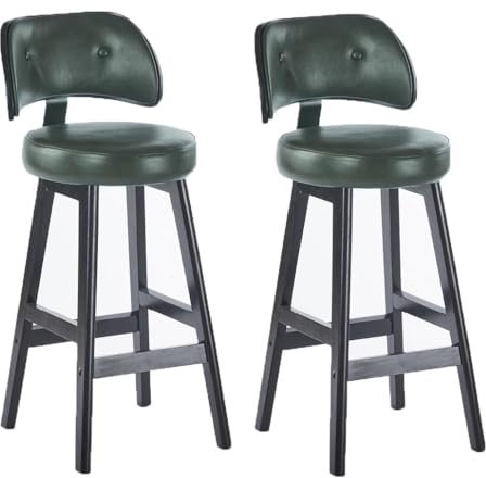 Juego de 2 taburetes de bar de madera tapizados de piel de vacuno de 80 cm para isla de cocina, color verde