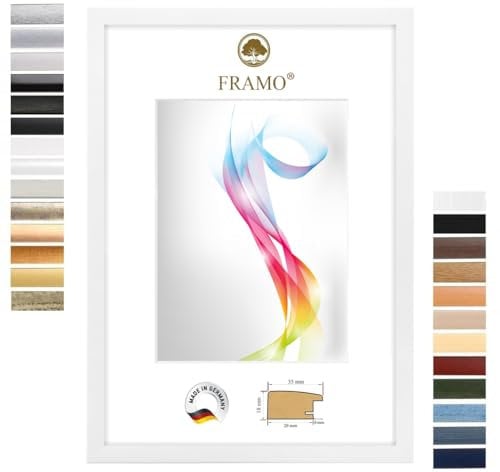 FRAMO Holz Bilderrahmen 59,4 x 84,1 cm (Bildmaß) DIN A1 in Weiß matt | Größe wählbar | Rahmen für Poster | Puzzle | Foto collage | Maßanfertigung | Fotorahmen nach maß