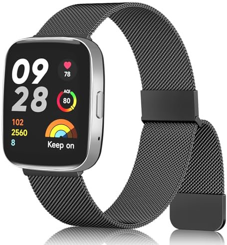 Wanme Metallo Cinturino Per Xiaomi Redmi Watch 3 Active, Acciaco Sport Traspirante Cinturini di Ricambio per Redmi Watch 3 Active/Lite per Donne Uomini, Super Magnetico