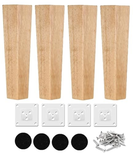 Pied de Meuble Bois 4 Pièces Pieds Canapé carrés Pied Table Basse en Bois Massif Hauteur 8cm 10cm 20cm 25cm 30cm pour Table de Nuit, commodes Chaise(25cm)
