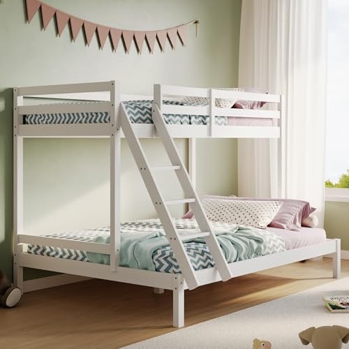 Hochbett, Etagenbett, Hochbett 90x200 | Kinderbett mit großem 140x200 cm Bett unten, EN 747-zertifiziert, stabil & robust | 206x147x145 cm (BxTxH) | Weiß