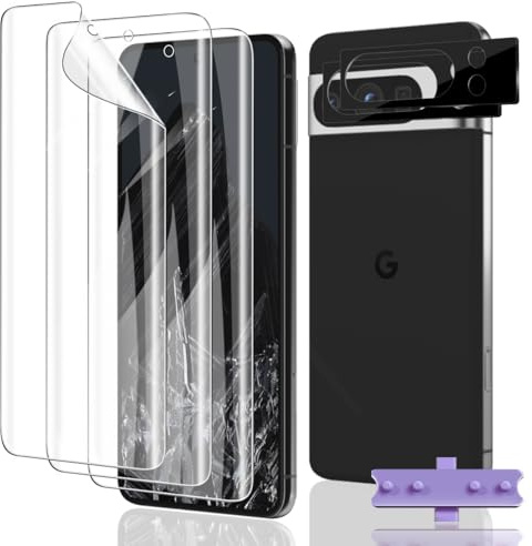 Euukzzea TPU Film Protection d'écran pour Google Pixel 8 Pro | 3 Pièces HD Film TPU Flexible Hydrogel Protection Écran et 2 Pièces Protection Caméra, Compatible Empreinte Digitale ID