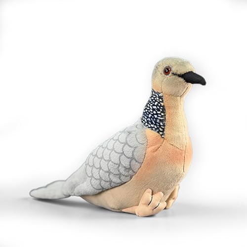 PuffPurrs Lebensechtes Perlhalstauben Plüschtier, Realistische Perlhals-Taube Teddy, Geflecktes Halsmuster Einzigartiges Kissen-Geschenk, 22 cm