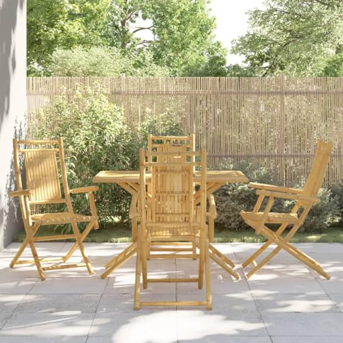 Snsowed 5-TLG. Garten-Essgruppe Bambus, Esstisch Mit Stühlen Set, Gartenmöbel Sitzgruppe, Balkon Möbel, Gartenlounge Set, Terrassenmöbel, Balkonmöbel Set - 3278529