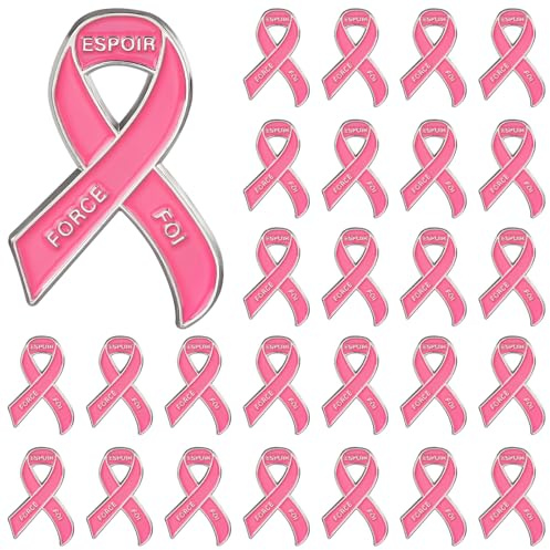 Haishell Lot de 36 épingles de sensibilisation au cancer du sein avec ruban rose FOI, FORCE, ESPOIR, broches inspirantes pour femmes, fournitures de fête caritatives et d'intérêt public