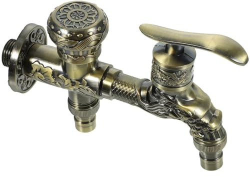 NUOBESTY Robinet d'Eau Froide Vintage Murale Robinet de Salle de Bain Double Sortie Accessoires de Machine à Laver 2 Sorties Facile à Utiliser