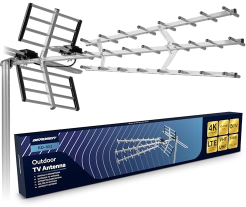 Berdsen DVBT2 Antenne mit Verstärker Innen 13–15 dB - Reichweite bis zu 80 km - Außen Outdoor Außenantenne - LTE Filter - Full HD Ultra HD 4K