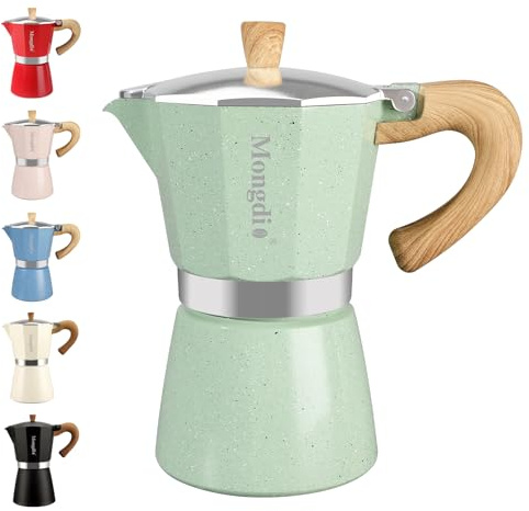 Mongdio Stovetop Espresso Maker Moka Pot, Cuban Coffee Maker Stove top coffee maker Moka Italian Espresso Greca Coffee Maker Brewer Percolator, 6 Espresso Cups, 10 oz - Green