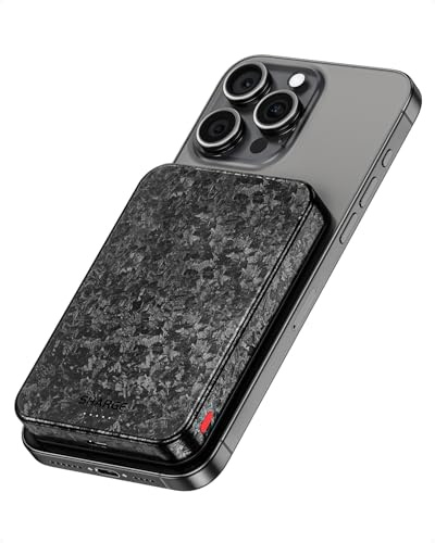 SHARGE CarbonMag MagSafe Powerbank 10000mAh, Qi2 Zertifiziert Magnetisches Kabelloses Ladegerät, 20W PD & QC 3.0 Schnellladeakku für iPhone 17/16/15/14 und Galaxy S23, USB-C Kabel