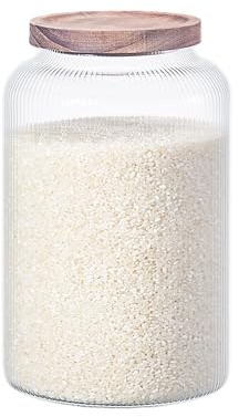 Eden & Willow Large Ribbed Wide Mouth Glass Storage Jar with Airtight Acacia Wooden Lid – Clear Kitchen Canister for bulk storage – Pantry Organisation (1, 3.5L)