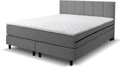 VENASI MÖBEL Boxspringbett Paris, Polsterbett Maße: 160x200 cm, Farbe: Grau, Velourstoff, Doppelbett mit Bonell-Matratze H3 inkl. Topper