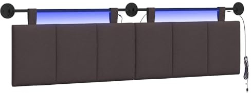 vidaXL Hängendes Kopfteil Mit LED Licht Dunkelbraun Stoff, Schlafzimmer, Rechteckig, Modern, Wandmontage, Anpassbares Kopfteil, Ergonomisch, Platzsparend, Akzentpaneel