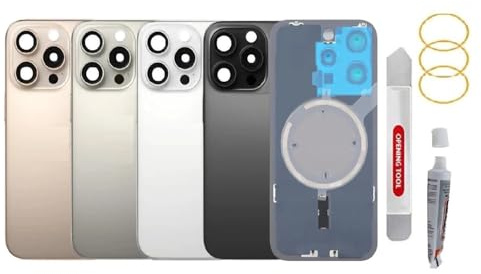 BAYERQ Vetro posteriore di ricambio compatibile con iPhone 15 Pro Max – Vetro cover batteria con strumenti (nero)