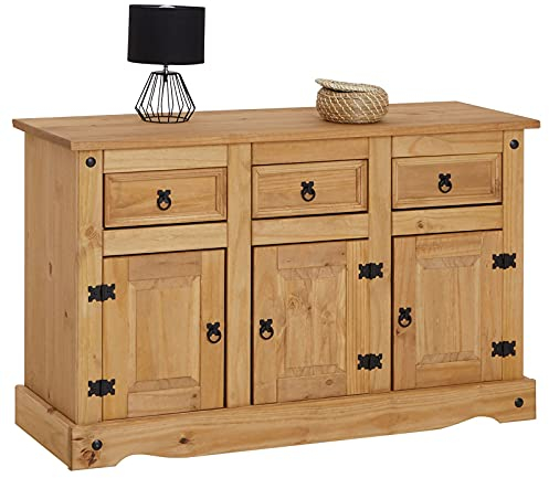IDIMEX Buffet Salsa Commode bahut vaisselier en Bois Style Mexicain avec 3 Portes battantes et 3 tiroirs, en pin Massif Finition teintée/cirée