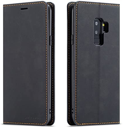 QLTYPRI Hülle für Samsung Galaxy S9, Premium Dünne Ledertasche Handyhülle mit Kartenfach Ständer Flip Schutzhülle Kompatibel mit Samsung Galaxy S9 - Schwarz
