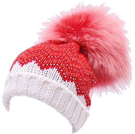 Catya 4947Y cuffia bimba girl white/red wool real fur hat [V/45 CM]